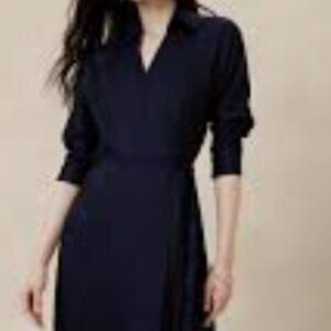 NWT Banana Republic Women's SATIN COLLAR-WRAP MIDI DRESS, Black, S
